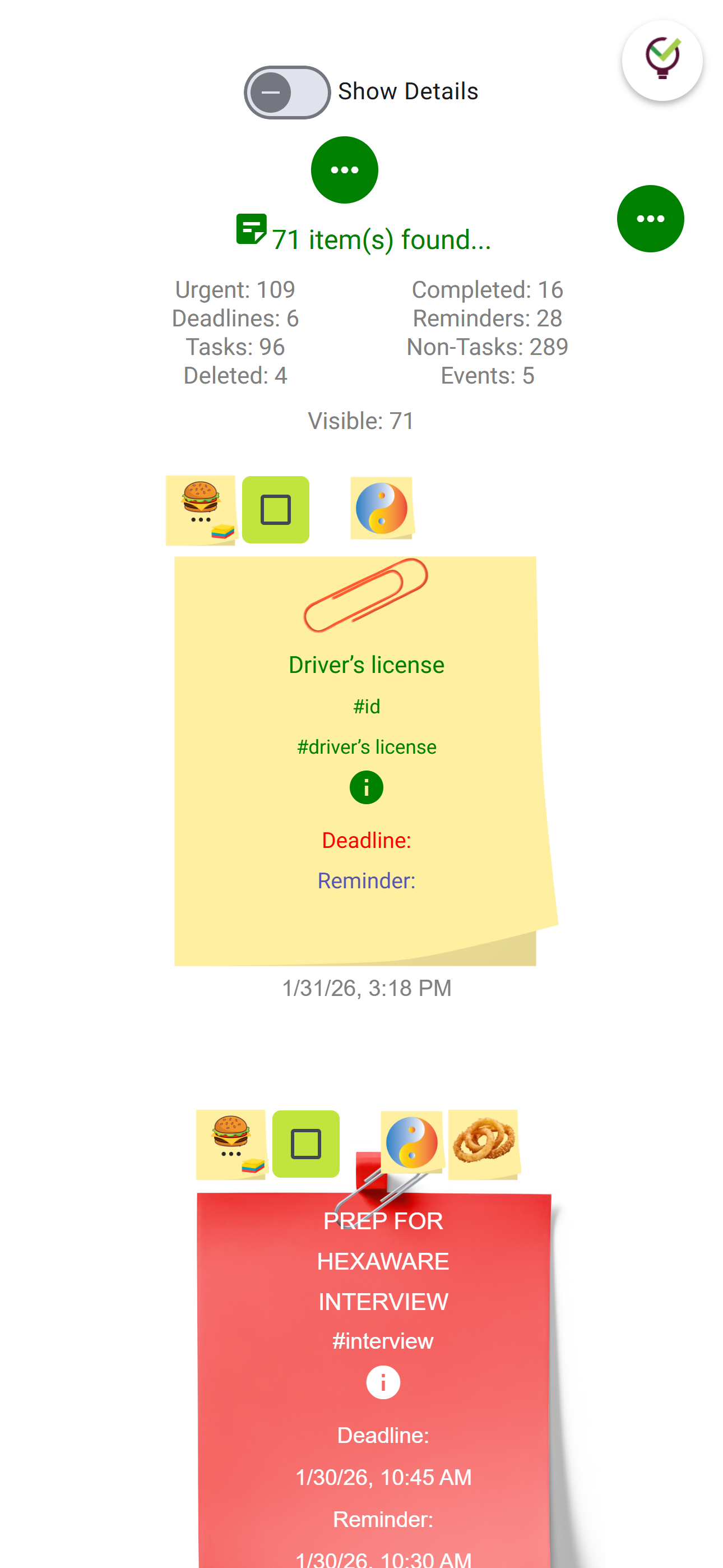 TaskLoco sticky notes